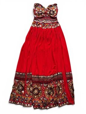 Gottex Red Embellished Bohemian bikini skirt set